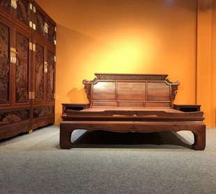 Zambia Blood Sandalwood African Leaflet Red Sandalwood Curved Leg Double Bed High and Low Bed Wedding Bed Chinese Antique Redwood Furniture