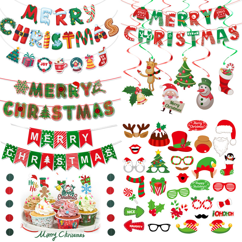 Cartoon Christmas Letter Flags, Shopping Mall Christmas Spiral Inserts, Paper Hanging Flags, Party Decorations