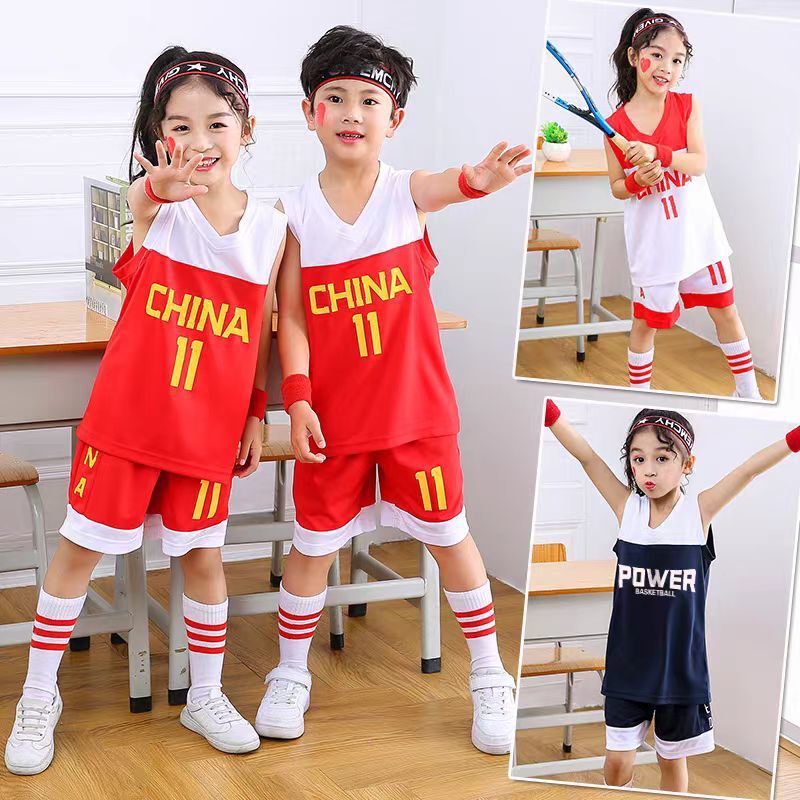 New Children's Basketball Suit suit Boys Training Jersey Baby Kindergarten Primary School Students Basketball Gymnastics Performance Suit Female