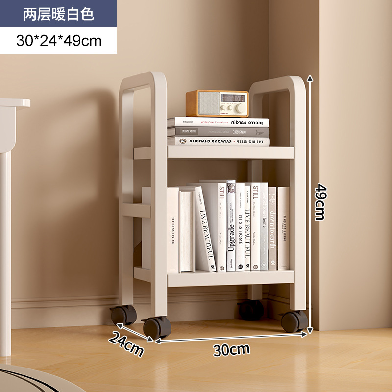 Estante de libros de hierro forjado estante de almacenamiento de piso multicapa polea móvil pequeño estante de libros junto al escritorio simple pared estrecha gabinete de almacenamiento
