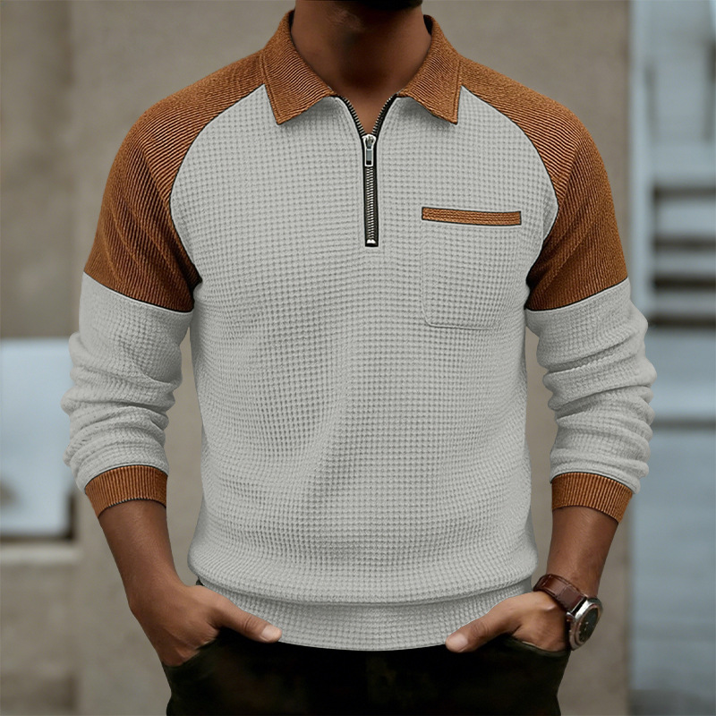 Nuevo comercio exterior transfronterizo de Amazon nuevo hombre waffle con solapa media cremallera polo chaqueta casual suéter