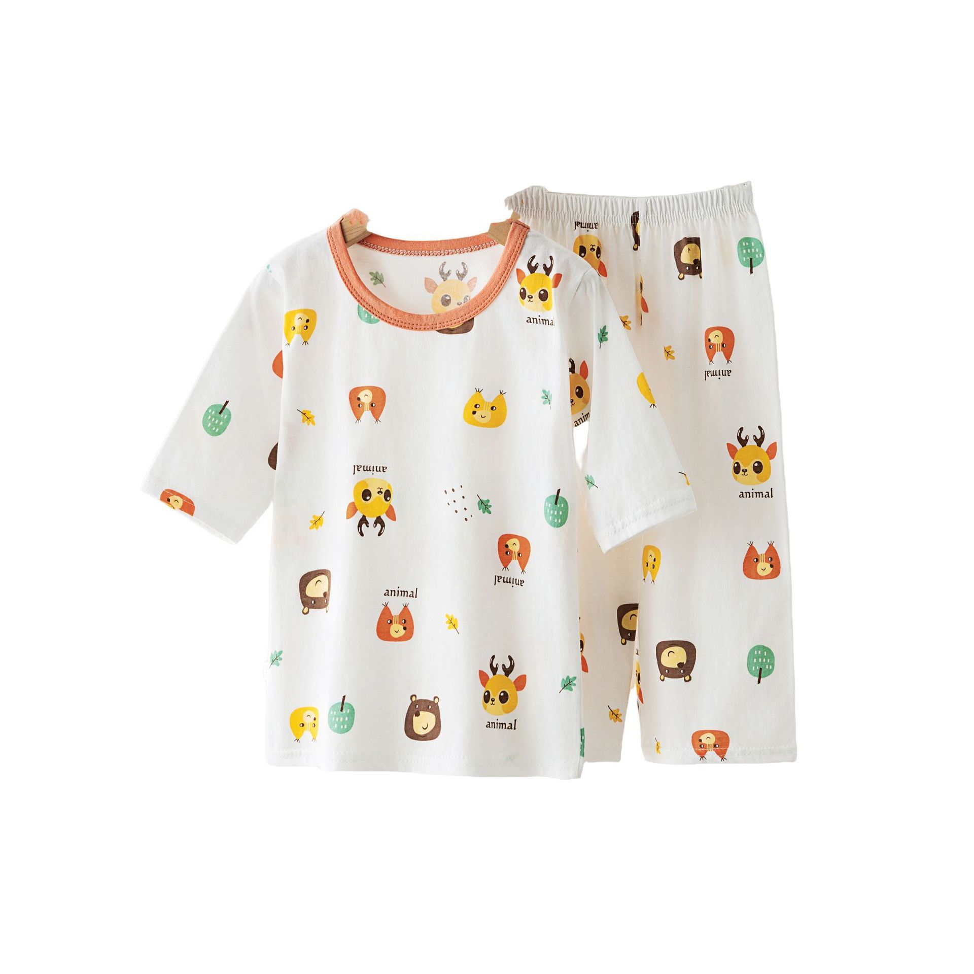 夏の子供の純綿パジャマセット男女子供の薄い家庭服a類の赤ちゃんの綿の7分袖のエアコン服