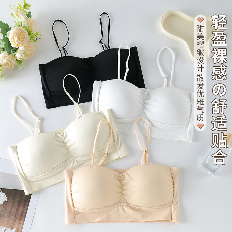 Espalda de belleza sin costuras camisola correa de hombro ajustable para mujer envuelta en el pecho sin anillo de acero Copa fija Sujetador de fondo anti-exposición ropa interior