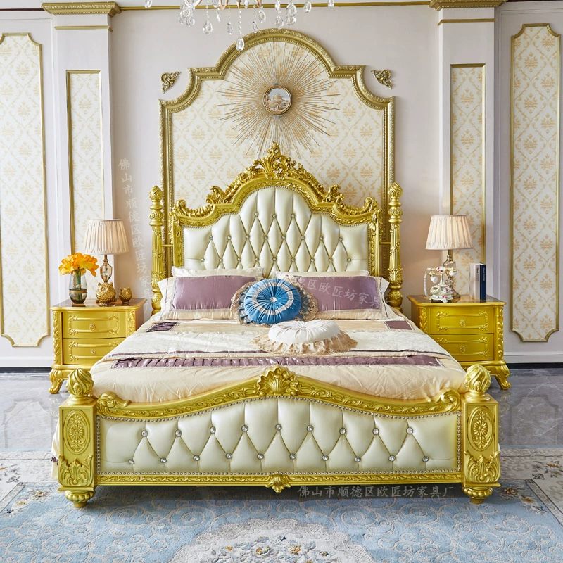 Европейский стиль 1.8m двуспальная кровать в главной спальне 2m кожаная двуспальная кровать французская двуспальная кровать из цельного дерева свадебная кровать кровать принцессы