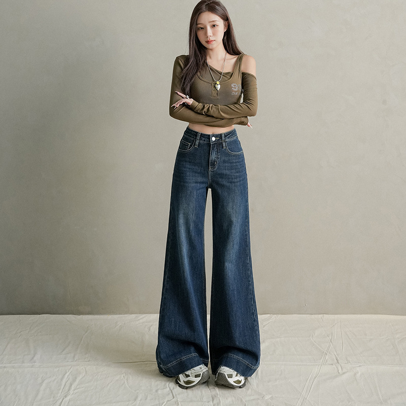 秋季新款不贴腿宽松微喇叭牛仔裤女弹力复古显瘦高品质马蹄裤百搭|undefined