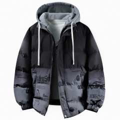 男性の太ったカップルの綿服の冬のコートのファッション偽の2つの厚手の短い綿入れのファッションブランドの冬の綿入れの男性