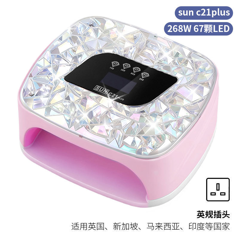 Lámpara de manicura inteligente de alta gama de luz de terapia de diamante 256W de alta potencia de pegamento de vinilo lámpara de horneado de dos manos secador de uñas transfronterizas