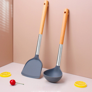 Cooking Shovel Silicone Shovel Wooden Handle Stainless Steel Silicone Shovel High Color Value Non-stick Pan Special Shovel Cookware Cooking Kitchen Shovel