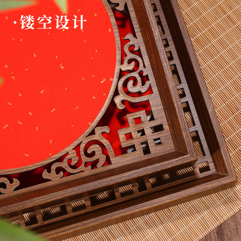 中式窗格宣纸挂件木质镂空春节装饰万年红双面书法创作硬卡纸批发|undefined