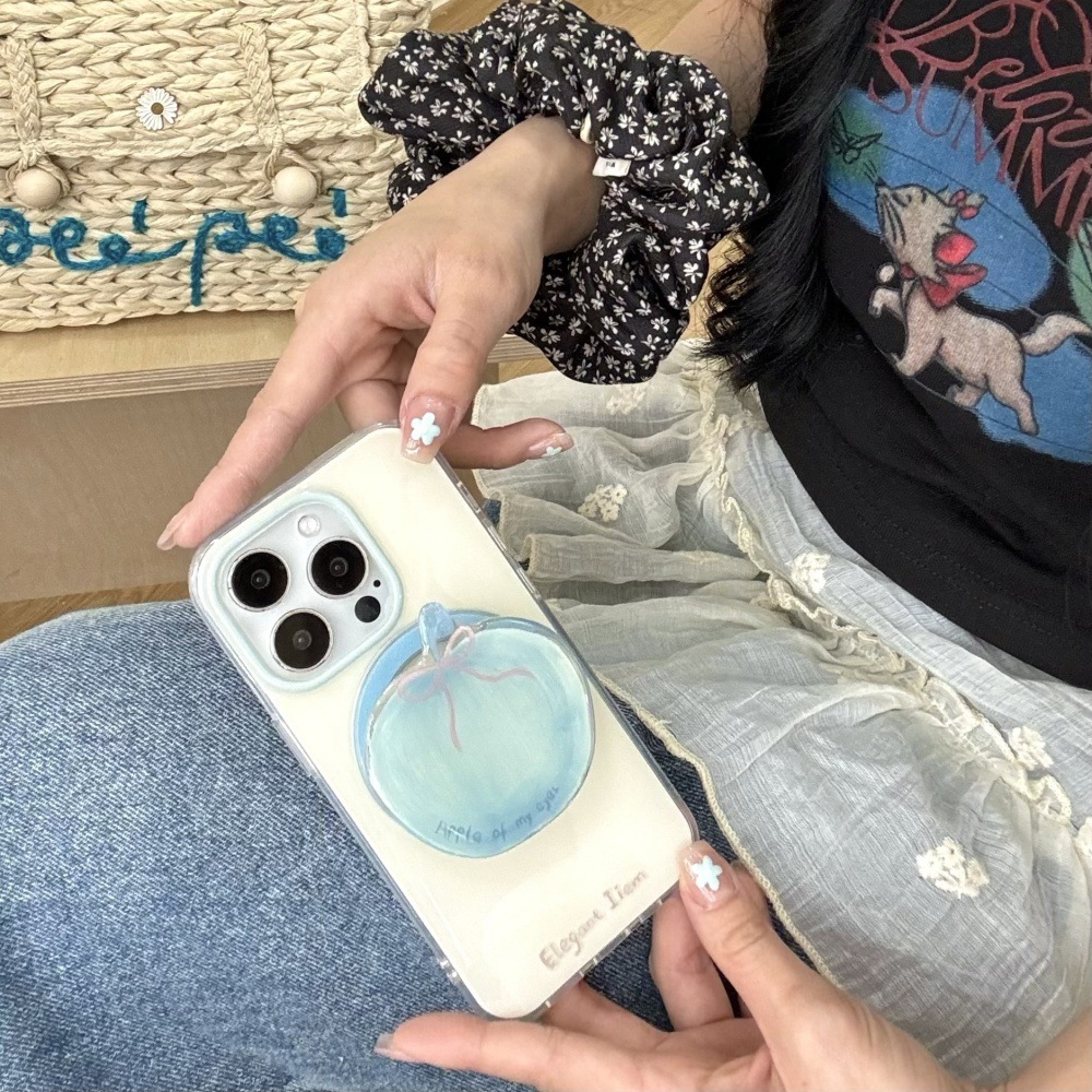 Coreano simple arco azul manzana para iPhone15/16 funda para teléfono móvil 14Pro pareja 16PM pareja 13