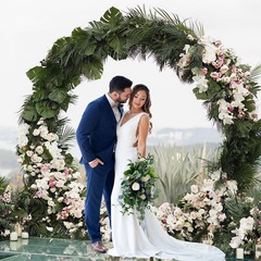 金屬圓圈支架婚禮拱門圓形氣球拱門花金背景拱門DIY框架生日派對