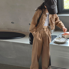 Women's Spring Set Kids' Soft Denim Jacket and Long Pants Trendy Floor-Length Pants Fashion Street Dance Two-Piece Set Wholesale