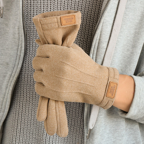 New Men's Winter Fleece Lined Warmth Han Style Windproof and Cold-Proof Touch Screen Riding Driving Factory Wholesale