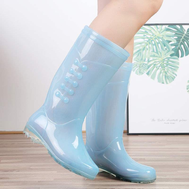 Botas de lluvia de gelatina de tubo alto, botas de lluvia de caramelo de tubo largo antideslizantes para mujer, zapatos de goma de agua, botas de agua de cuatro estaciones para mujer, zapatos de agua para adultos para mujer