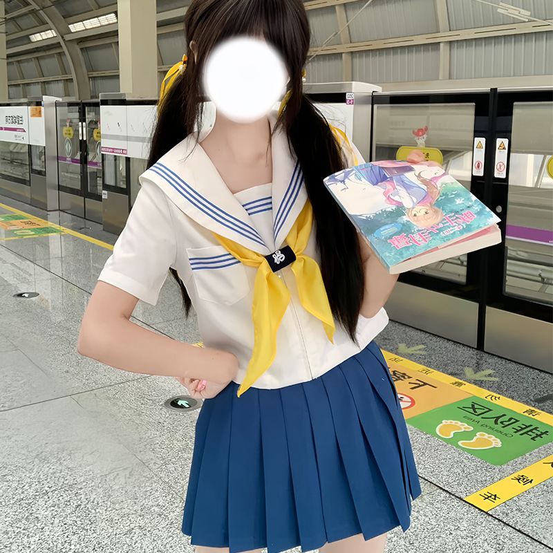 工厂直发【兔斯基】水手服女jk制服套装海军领白领蓝三本基础款