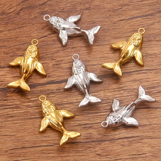 2色17X25mm304不锈钢饰品配件 炉内真金电镀海洋动物魅力鲸鱼吊坠