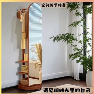 Household Coat Rack Integrated Bedroom Dressing Mirror Rotatable Mobile Fitting Mirror Big Girl Full-Length Mirror Floor Mirror