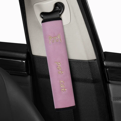 Seat belt shoulder pad Embroidered Soft Velvet Seat Belt - pink-30cm