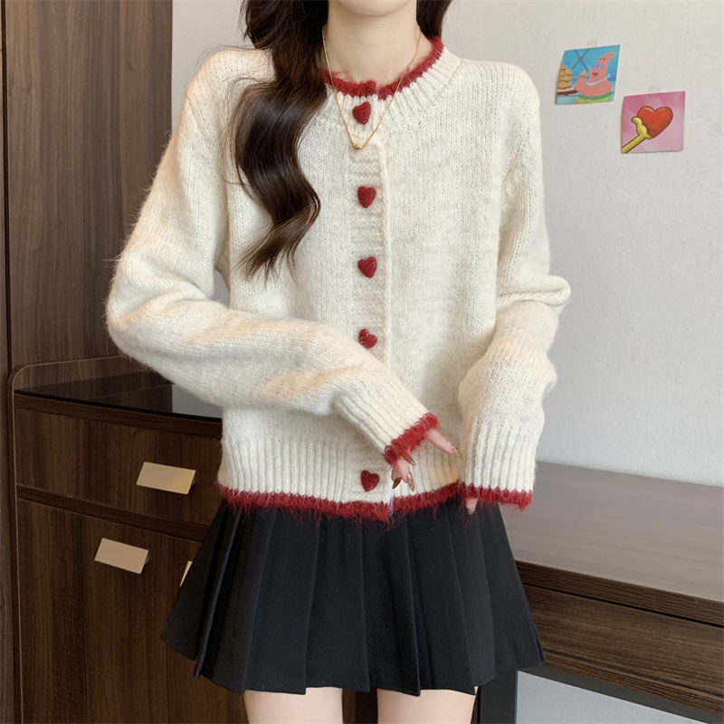 爱心扣毛针织开衫外套女春秋冬小个子高级慵懒风内搭打底衫上衣|undefined