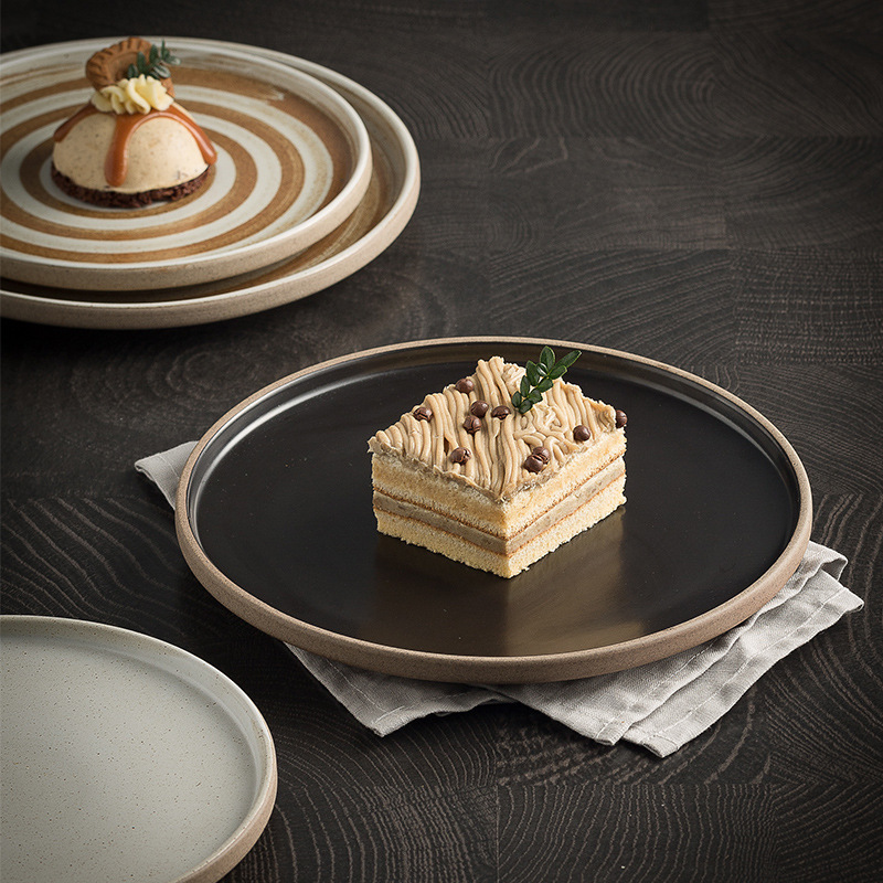 Japanese style stoneware dish home creative personality shallow plate steak plate high-grade Western plate breakfast plate retro