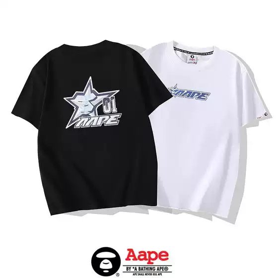 Trendy Brand Aape Short-sleeved T-shirt Men's New Summer Cotton Loose Couple Casual Round Neck Half-sleeved ape Head All-match
