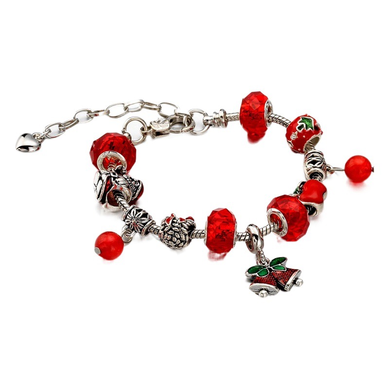 Europa y América DIY con cuentas de hueso de serpiente cadena cuentas de vidrio muñeco de nieve pulsera de árbol de Navidad campana de Navidad de regalo pulsera de Navidad