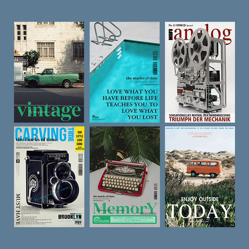 Ins-Style Magazine Cover Poster American Retro Landscape Wall Decoration Poster Photography Studio Art Background Sticker