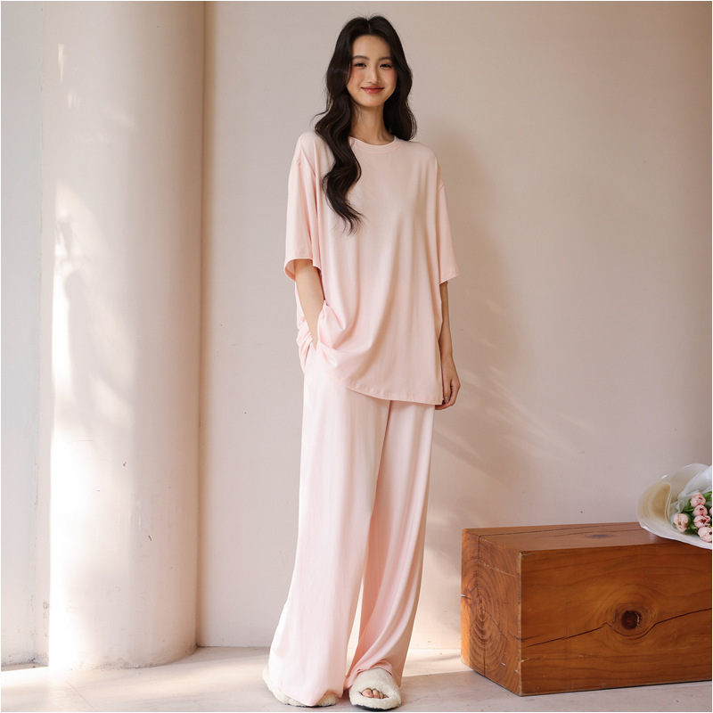 Oversize Loose-Fitting Pajamas for Women, Spring and Summer Modal Cotton Short-Sleeved Pants Set, Can Be Worn Outside as Home Clothes