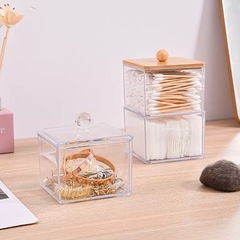 アクリル正方形綿棒綿棒収納ボックス透明プラスチック化粧テーブル収納単層積み重ね可能カバー付き