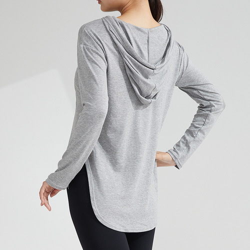 Quick-drying yoga and fitness hoodie t-shirt top, thin yoga top with long sleeves, yoga wear, fitness apparel.