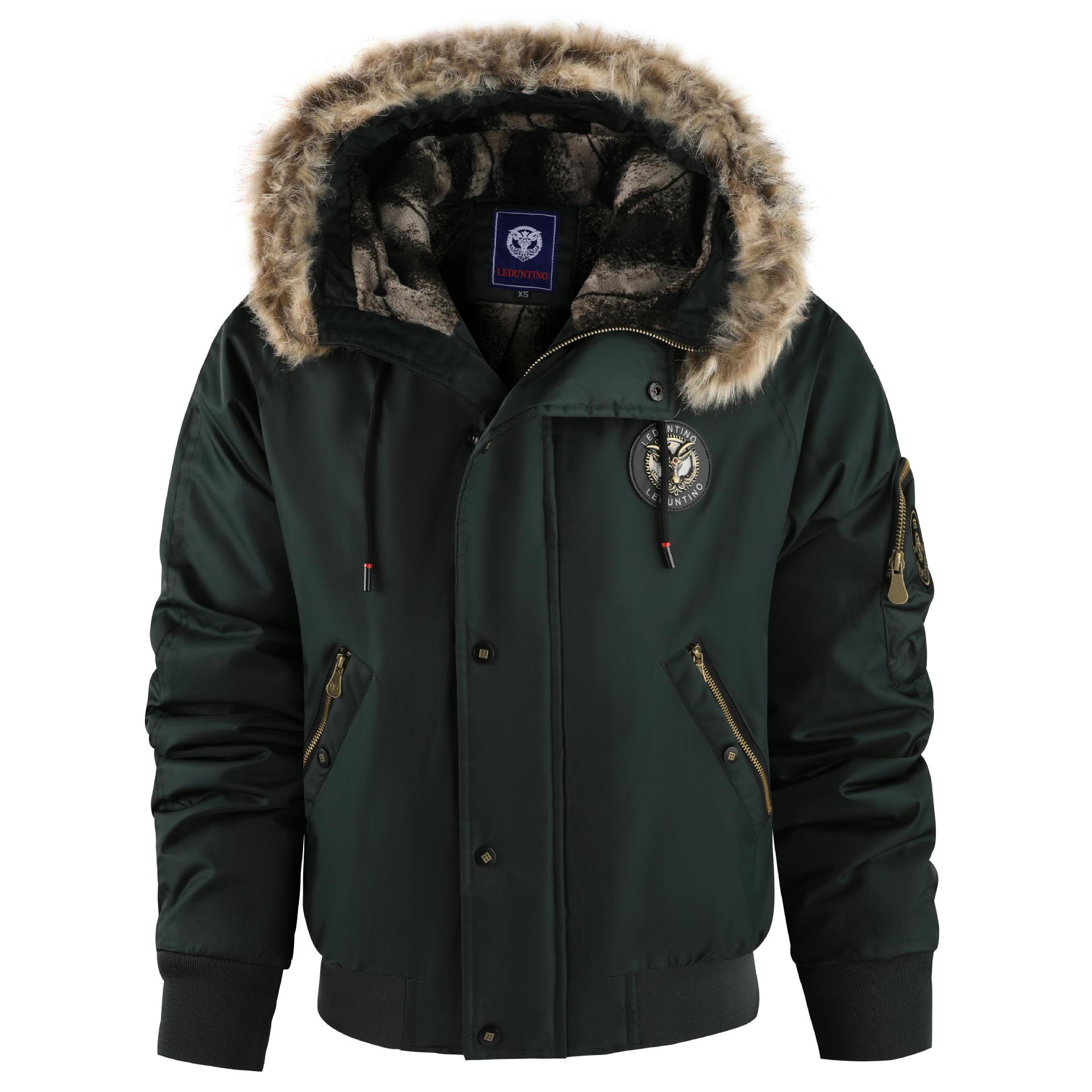 Men’s Velvet-Touch Winter Coat – Thickened Hooded Jacket (Black/Dark Green/Brick Red, XS-XXXL)_voghion.com
