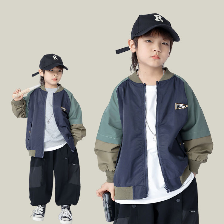 Boys' Stylish Jacket 2025 Autumn New Color-Block Top Korean Baseball Jacket Children's Pilot Jacket Trendy