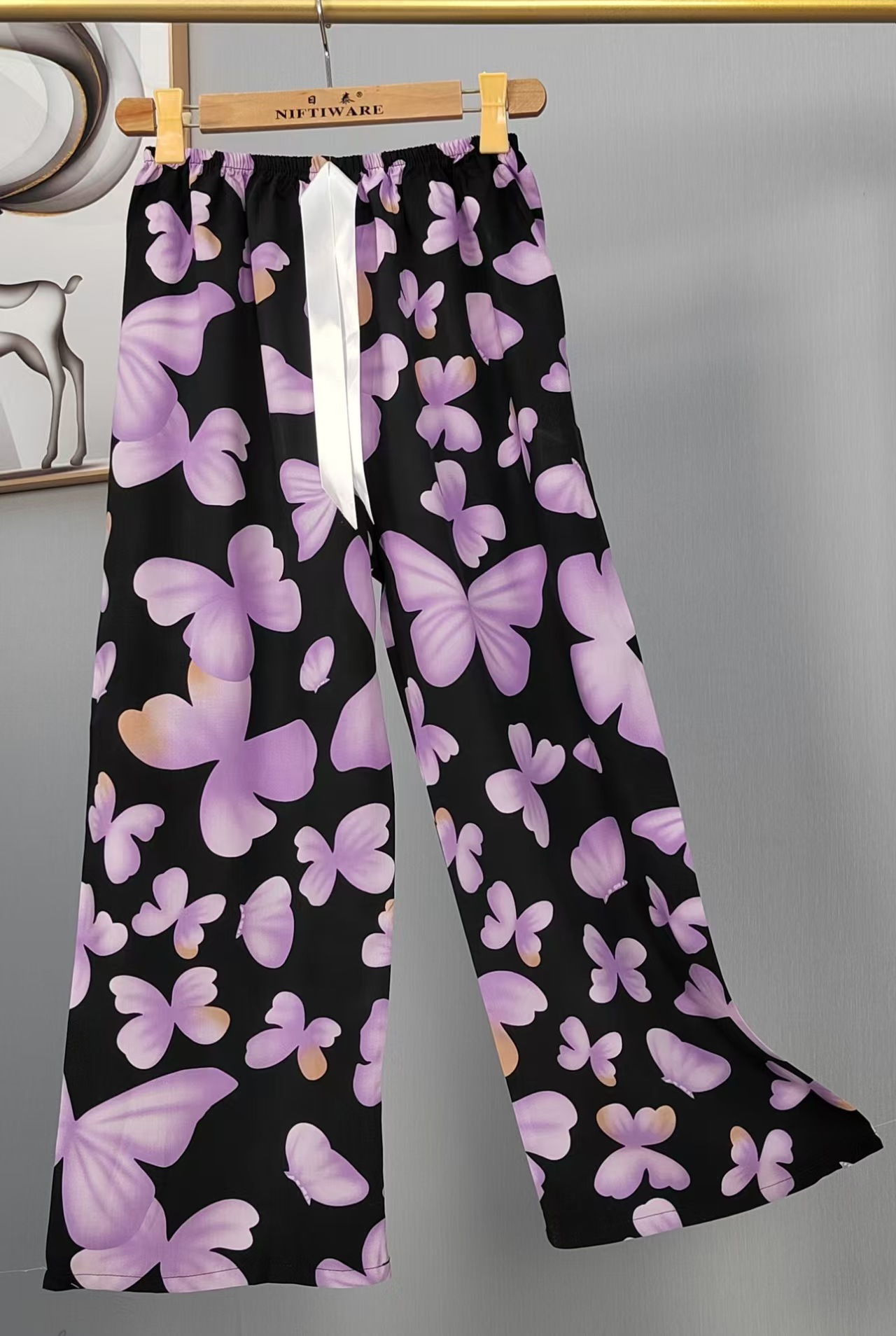 Pijama de seda de algodón para mujer, pantalones anchos de mujer embarazada de seda de algodón con estampado fino de verano