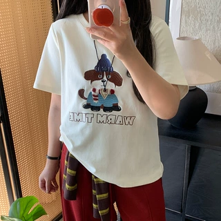 DD26年新款大码女装宽松刺绣卡通圆领字母短袖T恤上衣春款W-278
