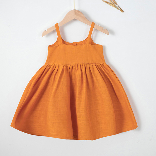 Amazon 2024 Summer New Kids' Clothing Korean Style Girls' Baby Toddler Cotton Linen Tank Dress Wholesale