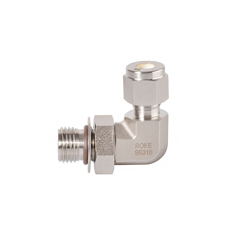 ROKE品牌外贸专供SS316不锈钢公制管2-50mm双卡套可调式直角接头