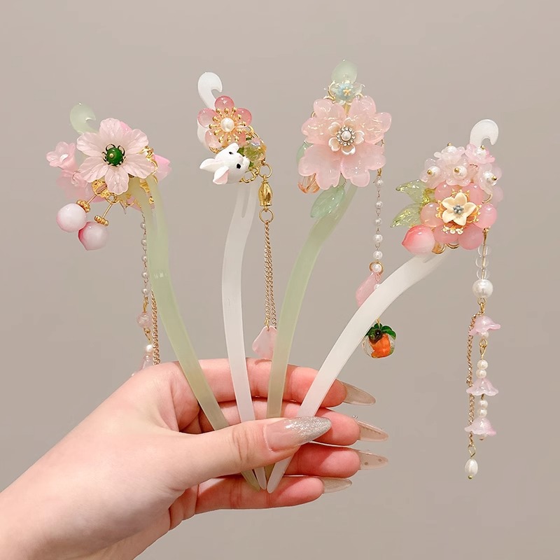 Niños antiguos vestidos han pinzas de cabello de niñas nuevos adornos de cabello chinos pinzas de cabello de niñas pasos de agitación pinzas de cabello