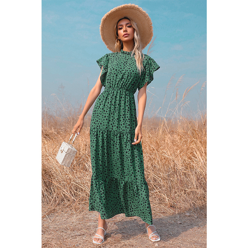 fashion loose print short-sleeved long dress  NSSA53022