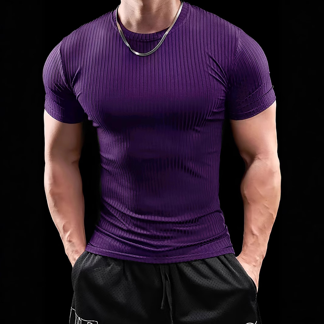 Cross-border Special for 2025 New Casual Comfortable Trend All-match Men's Summer Round Neck Vertical Strip Short-sleeved Men's T-shirt