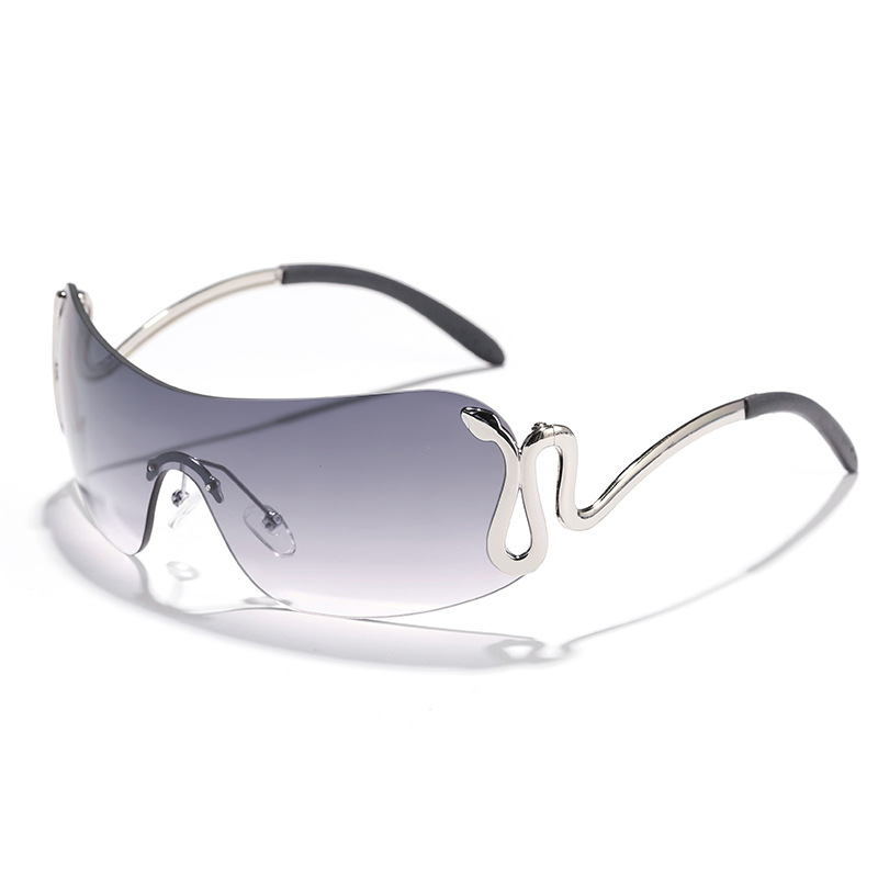 Gafas de sol punk europeas y americanas no convencionales de una pieza sin marco de plata soporte de serpiente gafas de sol hombres y mujeres modelo de moda gafas de tiro callejero