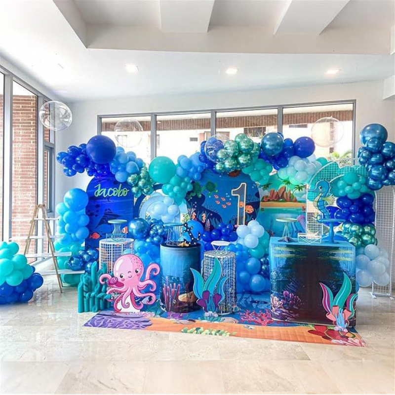 112 Pieces Light Blue Metallic Green Undersea Balloon Arch Kit for Boys Ocean Birthday Baby Shower