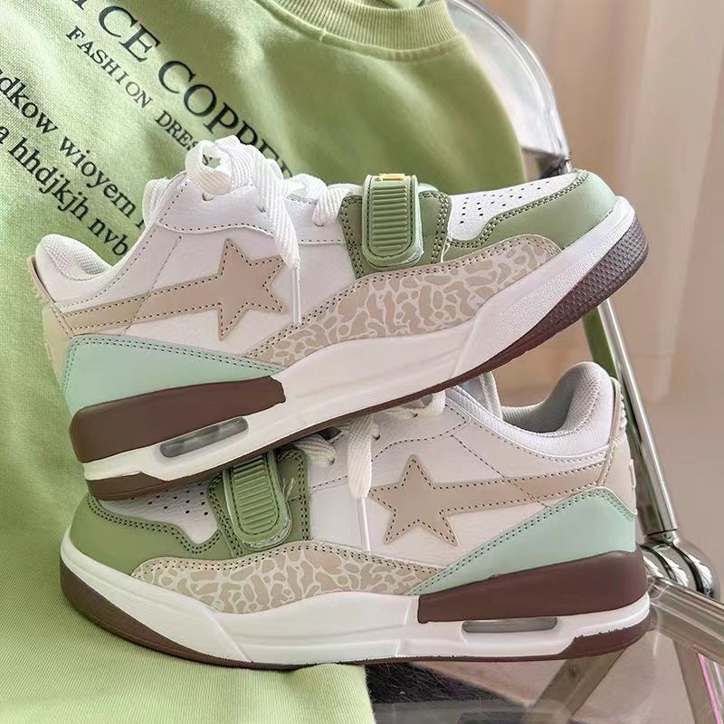 2023 New National Trend Contrast Color Star Air Cushion Sports Shoes for Male Students, Versatile Trendy Light Basketball Running Shoes for Women