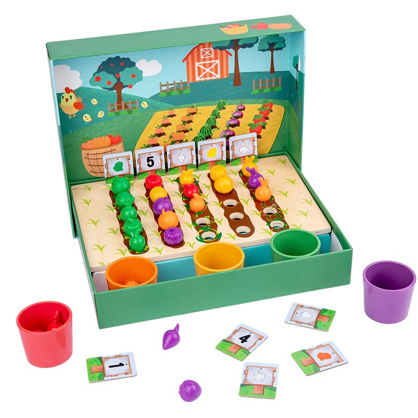 Simulación granja de frutas y hortalizas plantación clasificación color taza educación temprana los niños iluminación educativa juguetes madera