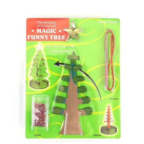 Magic Christmas tree, paper tree grows, snowflakes bloom, magical watering grows, crystallizes, colorful Christmas gifts