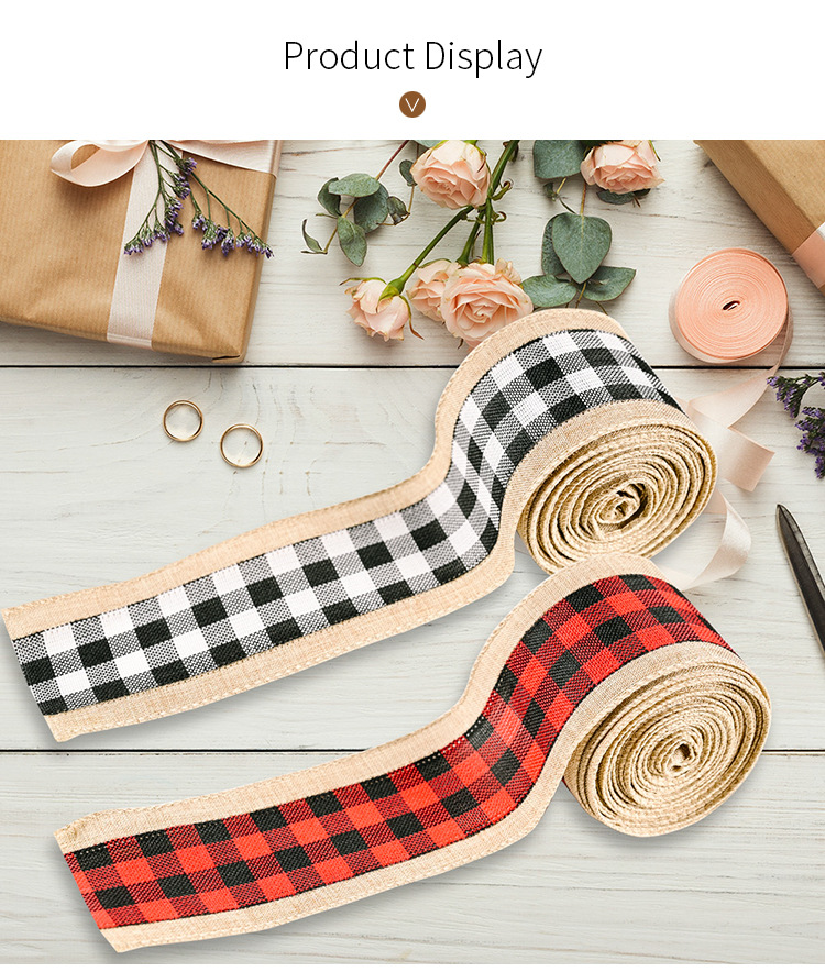 70g Weight Christmas Festival Wholesale Imitation Linen Edging Checked Christmas Decoration Ribbon Nihaojewelry 4