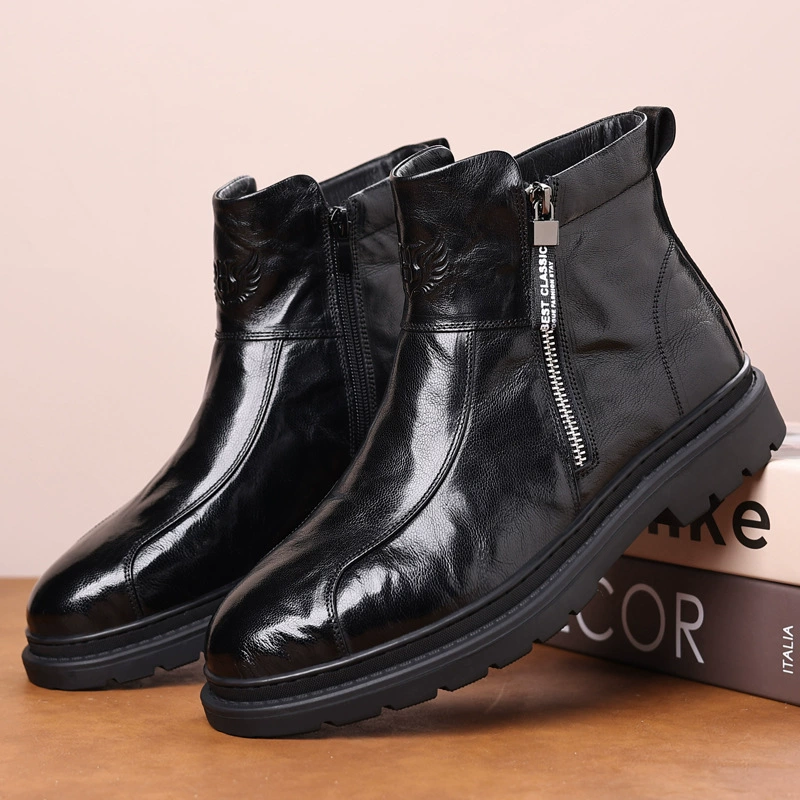 Ботинки Челси, мужские зимние высокие кожаные британские мужские Ботинки Martin, Теплые повседневные ботинки рыцаря оптом на толстой подошве, прилив