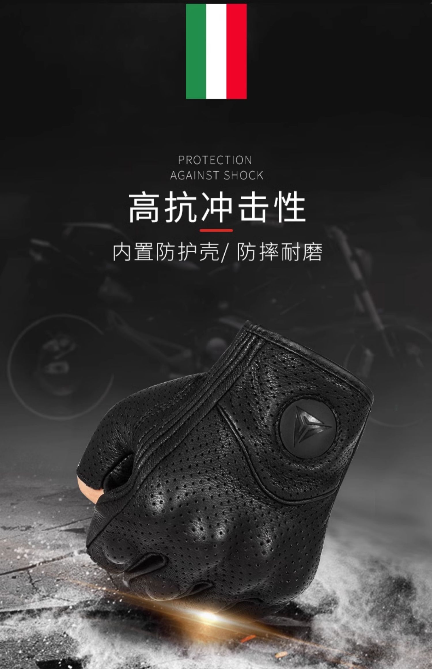 Modo Wolf Four-Season Motorcycle Leather Gloves, Breathable Full-Finger and Half-Finger Retro Motorcycle Riding Anti-Fall Rider Gear