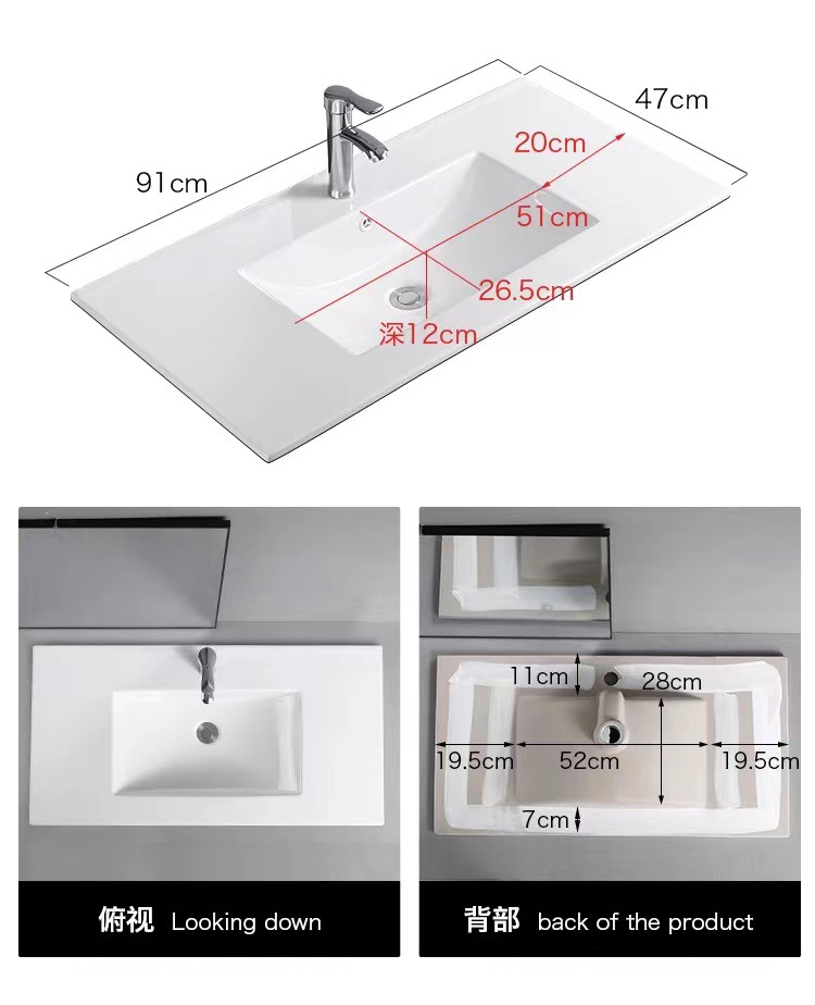 De cerámica integrado lavabo lateral Delgado gabinete Cuenca semi-embebido Cuenca Media baño gabinete de baño lavabo
