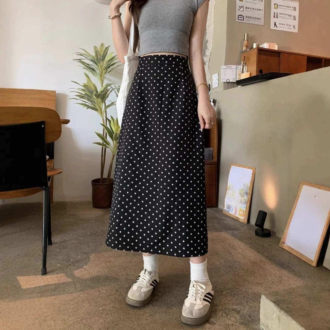 Black spring fitted long skirt, plus size, high waist, for pear shaped body, A-line