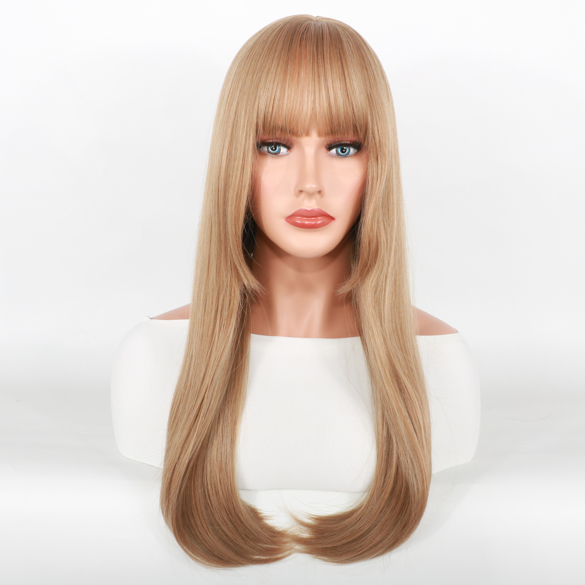 Synthetic Wig Ladies Princess Trimming Face Long Straight Air Bang Mechanized Chemical Fiber Hair Cover_voghion.com